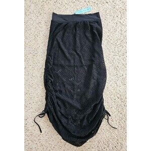 Anthropologie Solitaire Swim Black Lace Maxi Skirt Beach Cover Up Side Ruching